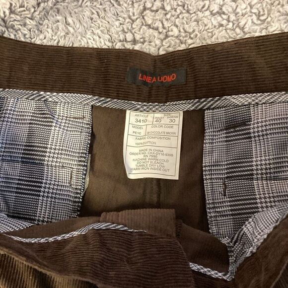 NWT LINEA UOMO 40/30L Men's Single Pleat Corduroy Pockets  Chocolate Brown Pants - Picture 6 of 10